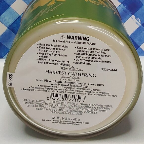 WHITE BARN 3-WICK CANDLE 'HARVEST GATHERING' w/DECORATIVE TOP & WRAP - Picture 8 of 16